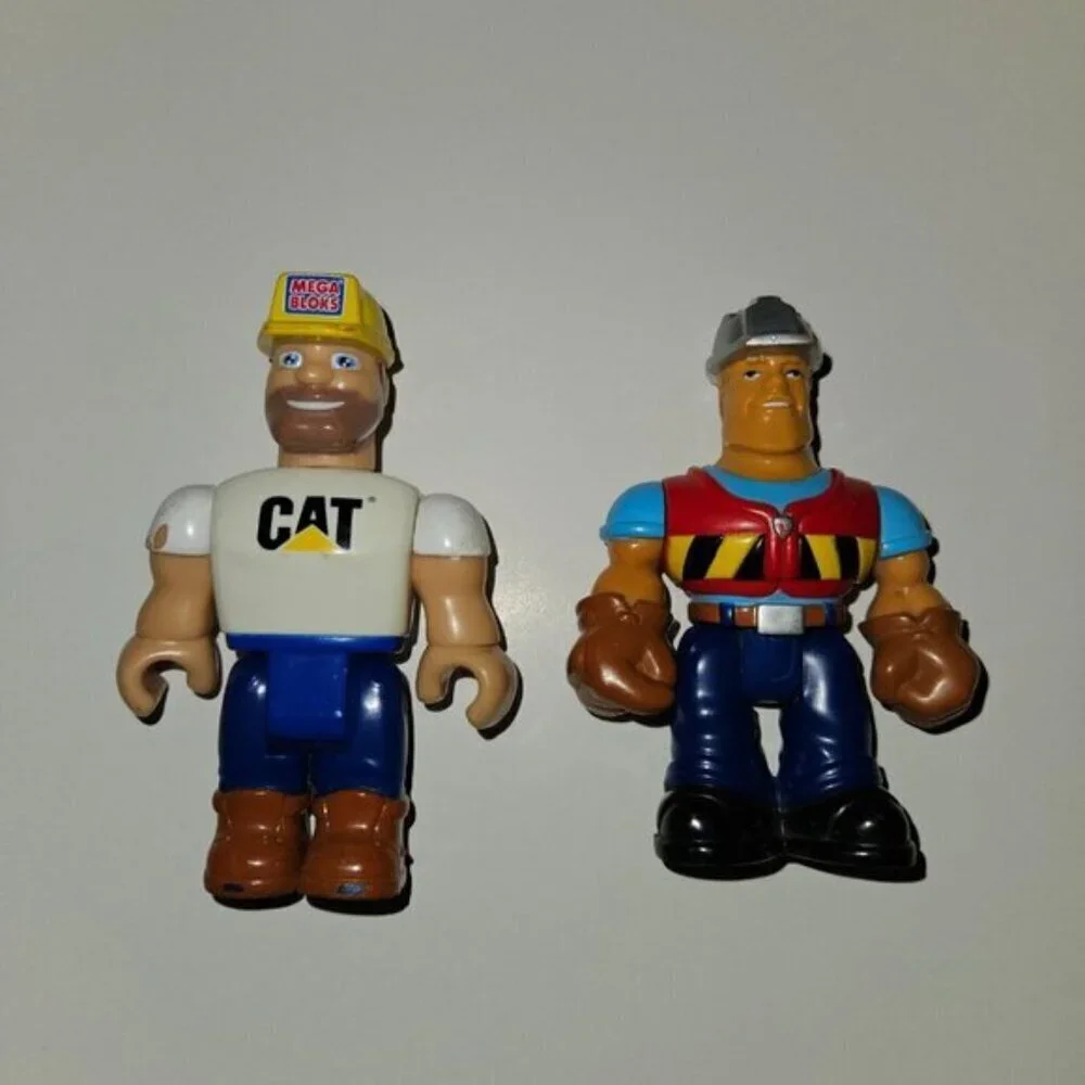 Mega Bloks Construction Toy Lot 2 Builders Cat Workers 2 Orange Safety Cones